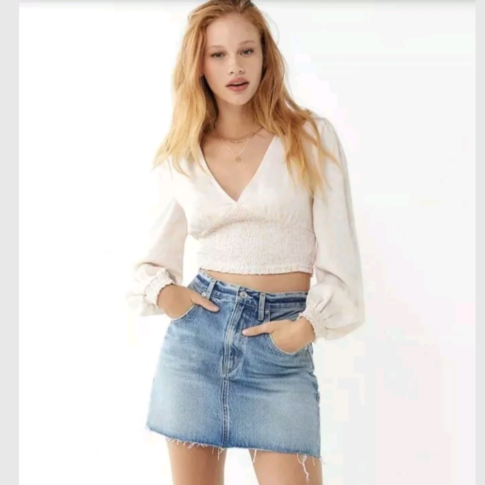 Urban Outfitters Smocked Balloon Sleeve Blouse Top